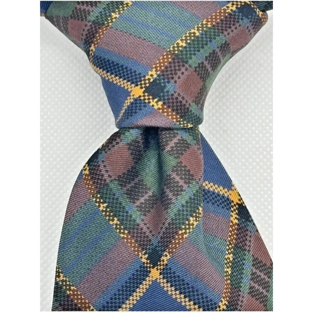 Abercrombie &‎ Fitch 100% Silk Tie Men VINTAGE Green Plaid 59